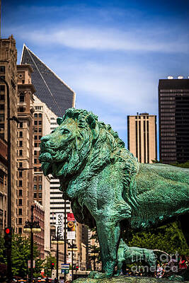 Illinois Wall Art featuring the photograph Chicago Lion Statues At The Art Institute by Paul Velgos