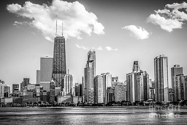 Illinois Wall Art featuring the photograph Chicago Skyline Picture In Black And White by Paul Velgos