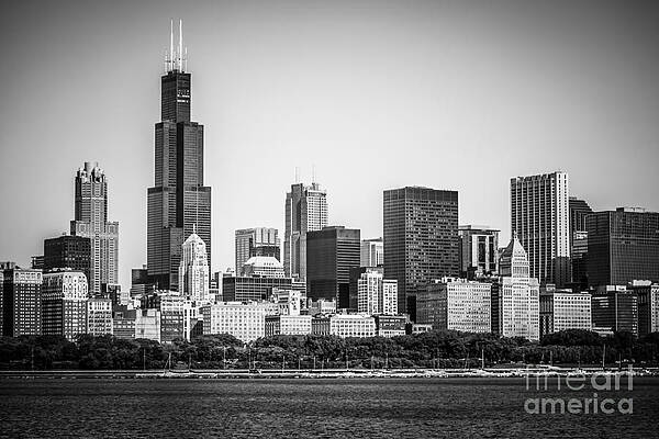 Illinois Wall Art featuring the photograph Chicago Skyline With Sears Tower In Black And White by Paul Velgos