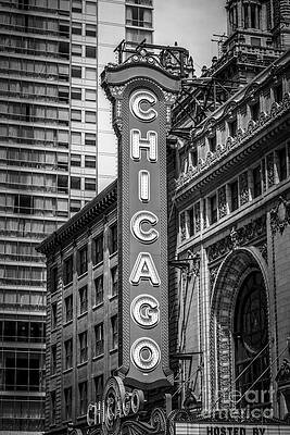 Illinois Wall Art featuring the photograph Chicago Theater Sign In Black And White by Paul Velgos