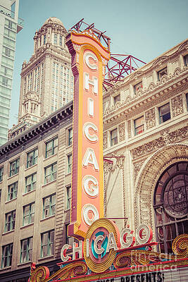 Illinois Wall Art featuring the photograph Chicago Theatre Retro Vintage Picture by Paul Velgos