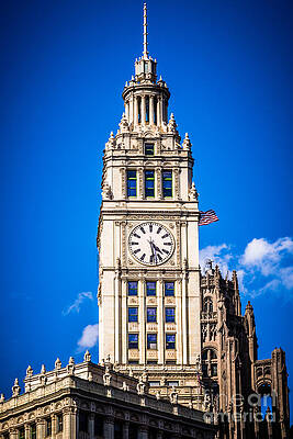 Illinois Wall Art featuring the photograph Chicago Wrigley Building Clock by Paul Velgos