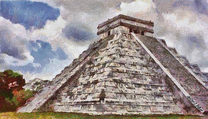 Ancient Pyramid Under Cloudy Sky Wall Art