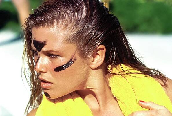 Spa Wall Art featuring the photograph Christie Brinkley Wearing Anti-glare Face Paint by Arthur Elgort