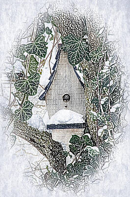 Wall Art featuring the drawing Christmas Birdhouse by Crystal Wightman