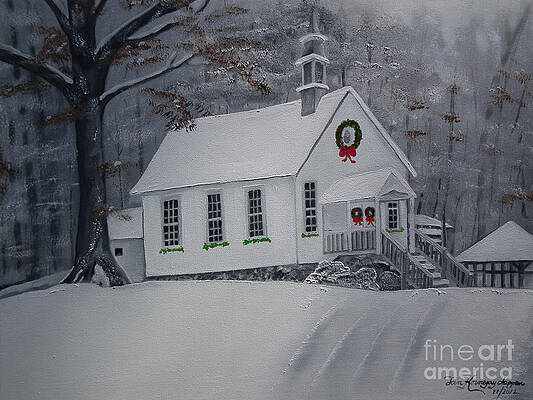 Painting - Christmas Card - Snow - Gates Chapel by Jan Dappen