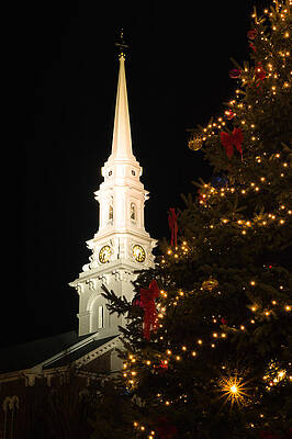 Wall Art featuring the photograph Christmas Tree And The North Church Steeple by Jeff Sinon