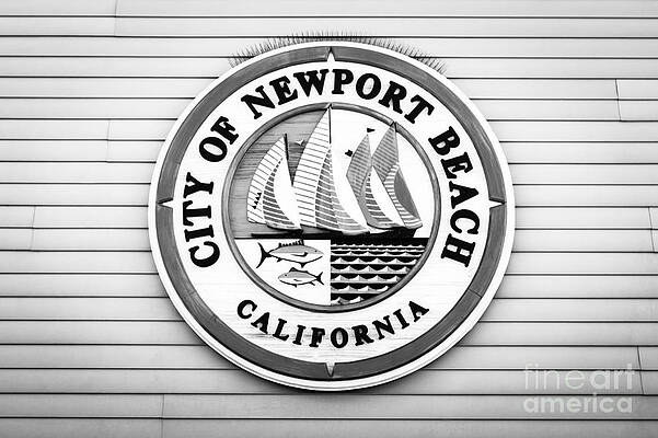 California Wall Art featuring the photograph City Of Newport Beach Sign Black And White Picture by Paul Velgos