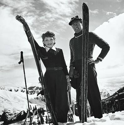 Mountain Photograph - Claudette Colbert And Ronald Balcolm Posing by Toni Frissell