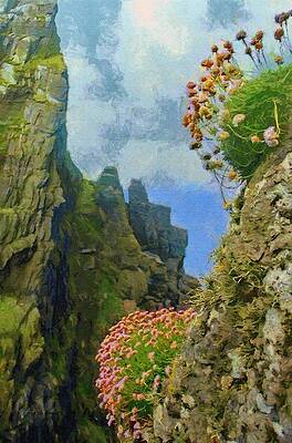 Wall Art featuring the painting Cliffside Sea Thrift by Jeffrey Kolker