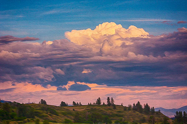 Wall Art featuring the painting Cloudy Sunset by Omaste Witkowski