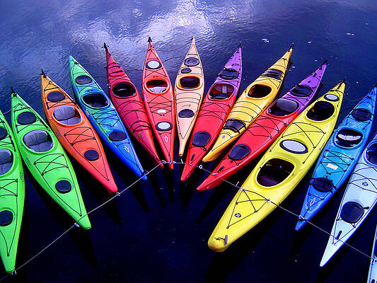 Lake Wall Art featuring the photograph Clustered Kayaks by Owen Weber
