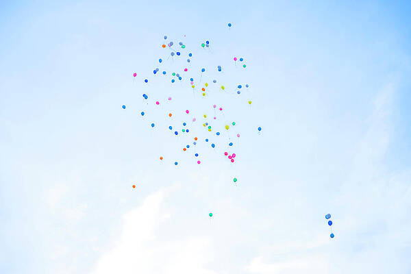 Colorful Balloons in Clear Blue Sky Wall Art