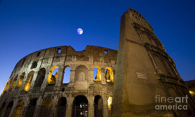 Sky Wall Art featuring the photograph Colosseum And The Moon by Stefano Senise