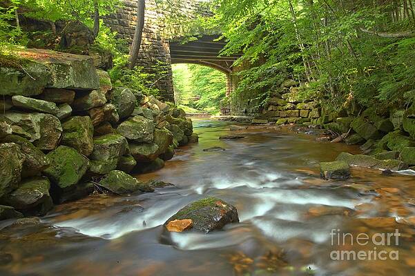 Tranquil Stream Under Stone Bridge Wall Art