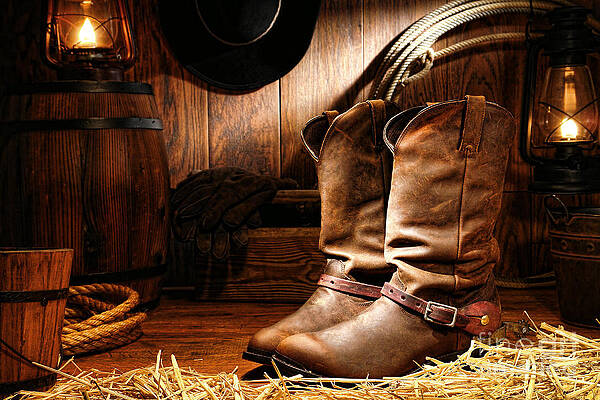 Rustic Cowboy Boots and Hat Photograph
