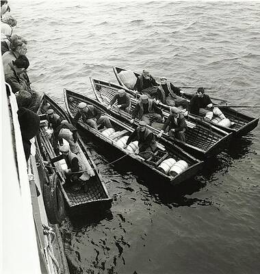 Traditional Boats Near Ship in Galway Wall Art