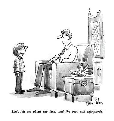 Bee Wall Art featuring the drawing Dad, Tell Me About The Birds And The Bees by Dana Fradon