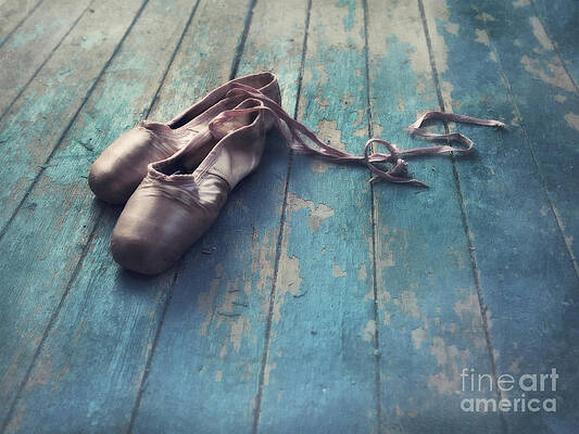 Worn Ballet Shoes on Wooden Floor Wall Art