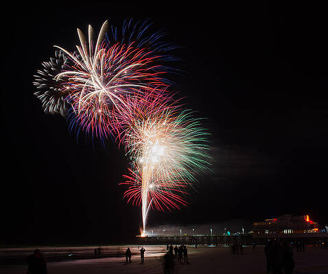 Blue Photograph - Daytona Beach Pier Fireworks by David Hart