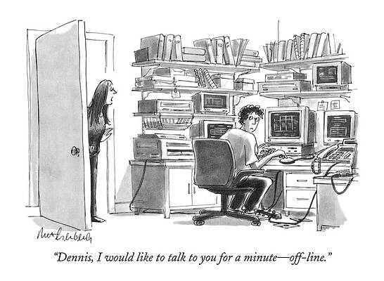 Conversation Interrupts Computer Work Drawing