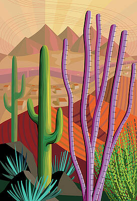 Desert Landscape with Cacti Wall Art