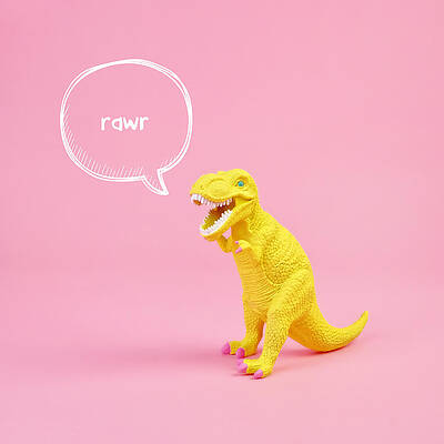 Yellow Dinosaur on Pink Background Wall Art