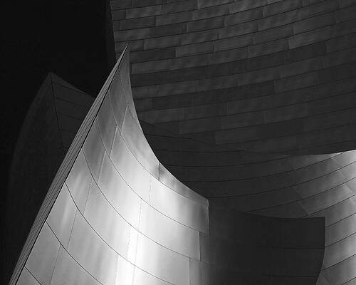 Wall Art featuring the photograph Disney Hall Abstract Black And White by Rona Black