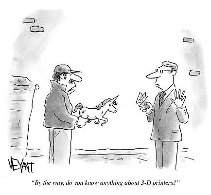 Alley Wall Art featuring the drawing Do You Know Anything About 3d Printers by Christopher Weyant