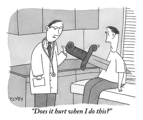 Patient Drawing - Doctor Says To Patient Who Has A Large Sword by Peter C. Vey