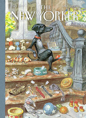 Pensive Dog on Stairs Wall Art