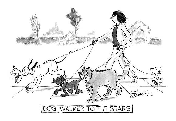Dog Walker with Famous Cartoon Dogs Drawing