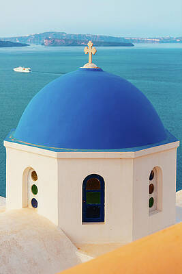 Wall Art featuring the photograph Domed Church In Oia, Santorini, Greece by Deimagine