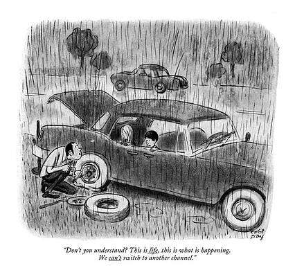 Changing Tire in the Rain Wall Art