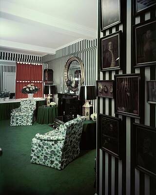 Striped Room with Floral Armchairs Wall Art