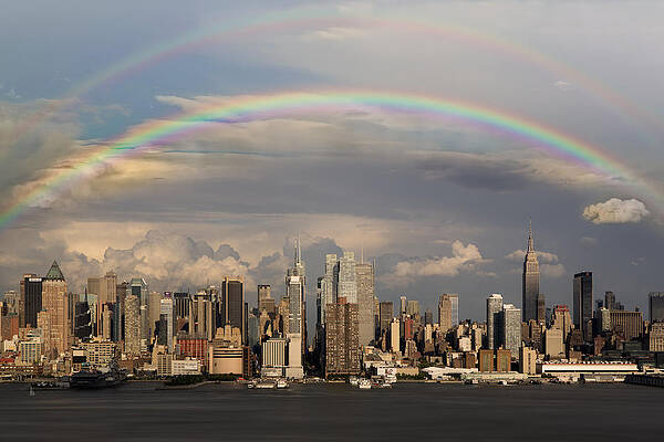 New York City Skyline with Double Rainbow Wall Art