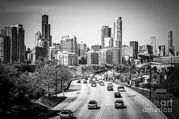 Illinois Wall Art featuring the photograph Downtown Chicago Lake Shore Drive In Black And White by Paul Velgos