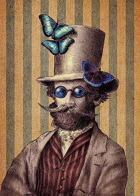 Victorian Man with Butterflies Wall Art