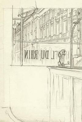 Wall Art featuring the digital art Drawing Of A Bar And Front Window Of Hotel Du Rhin by Carl Oscar August Erickson