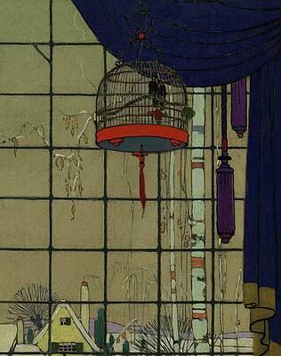 Decorative Birdcage with Drapes Digital Art