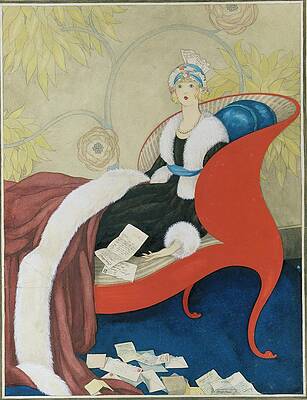Red Digital Art - Drawing Of A Woman On A Chaise Surrounded by George Wolfe Plank