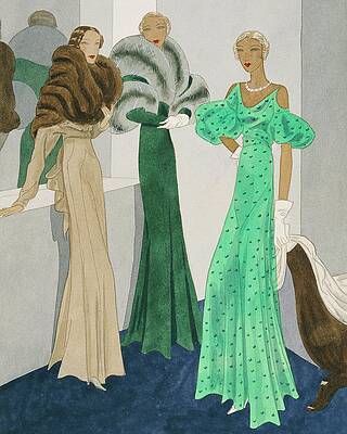 Red Digital Art - Drawing Of Models Wearing Wool Evening Dresses by Eduardo Garcia Benito