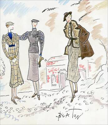 Pattern Digital Art - Drawing Of Women In Stylish Designer Outfits by Cecil Beaton
