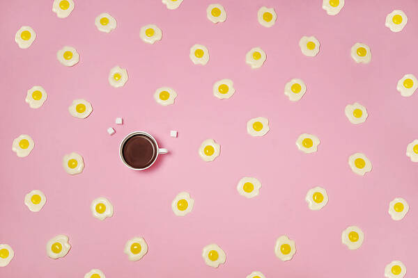 Coffee and Eggs on Pink Wall Art
