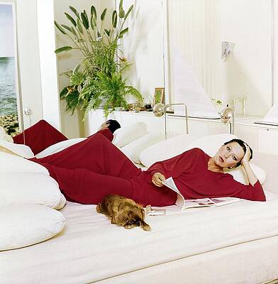 New York State Wall Art featuring the photograph Elsa Peretti Wearing Halston Pajamas by Horst P. Horst