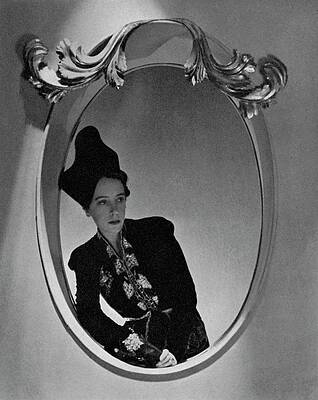 Vintage Woman in Ornate Mirror Photograph
