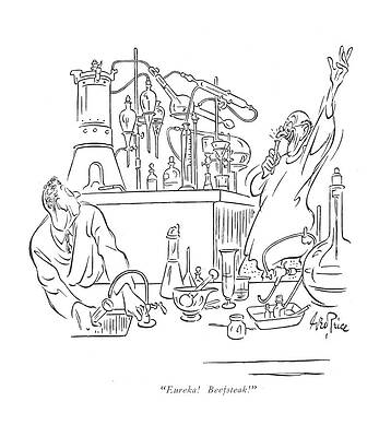 Meat Drawing - Eureka! Beefsteak! by George Price