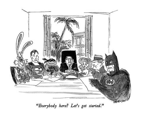 Batman Wall Art featuring the drawing Everybody Here?  Let's Get Started by James Stevenson