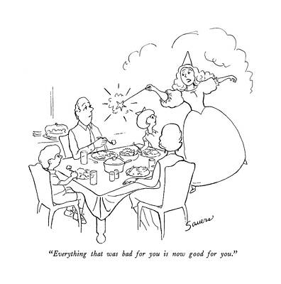 Fairy Godmother at Dinner Table Drawing