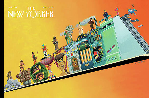 Colorful Train with Surreal Figures Wall Art